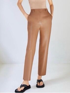 Babaton Aritzia Women’s Faux Leather Command Straight Leg Pants In Camel SIZE 4